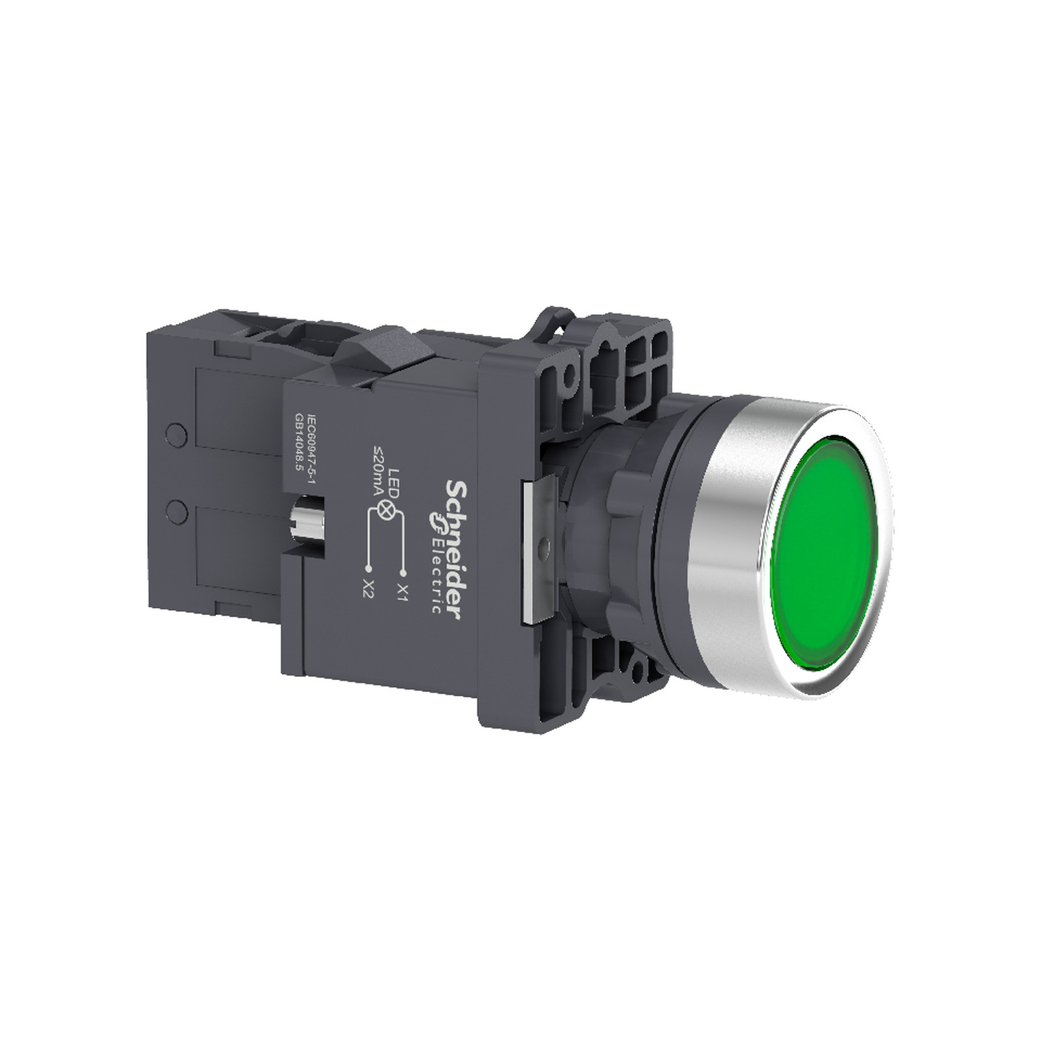 XA2EW33M1 Zeleni kompletni svetleći taster - Ø22 - udubljeni - 220V AC - 1NO