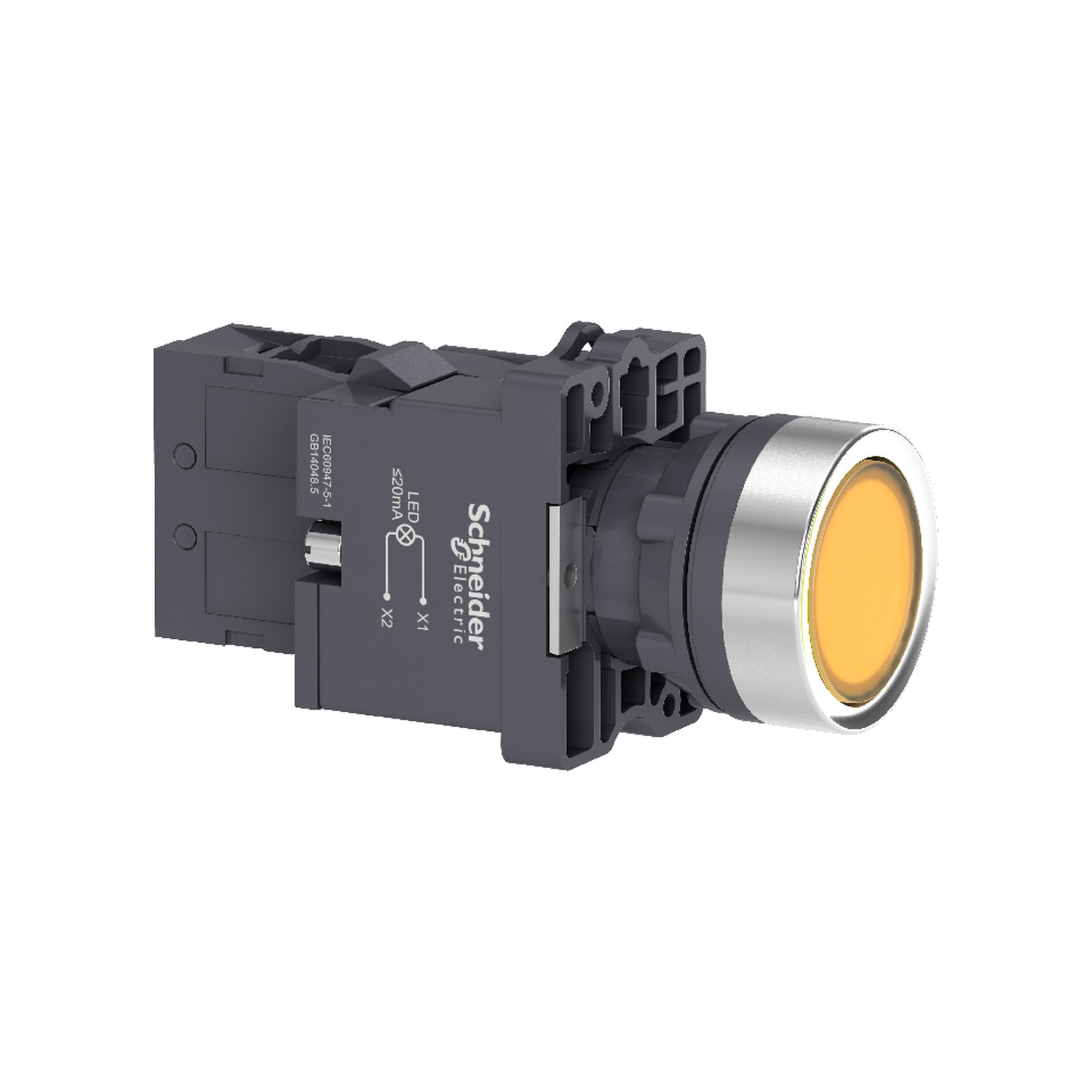XA2EW35M1 Žuti kompletni svetleći taster - Ø22 - udubljeni - 220V AC - 1NO