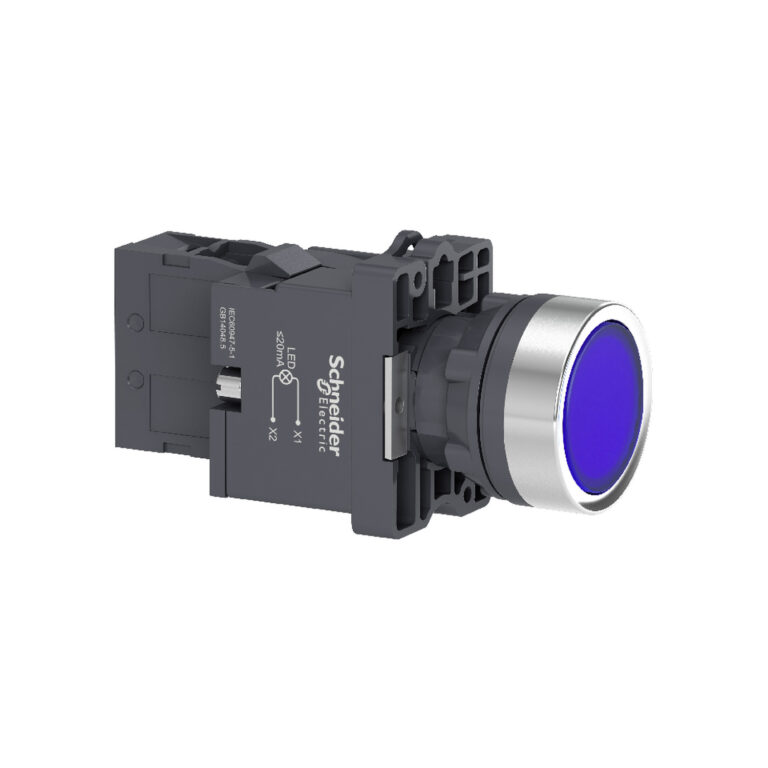 Plavi kompletni svetleći taster - Ø22 - udubljeni - 220V AC - 1NO