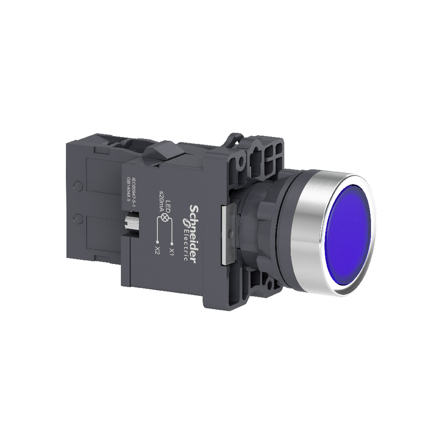 XA2EW36M1 Plavi kompletni svetleći taster - Ø22 - udubljeni - 220V AC - 1NO